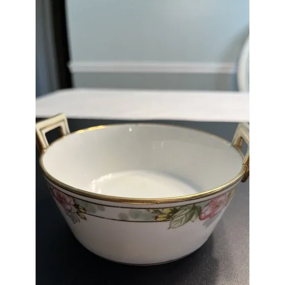 Vtg Nippon Double Handled Hand Painted Roses Floral Candy Trinket Dish Bowl - Picture 5 of 10
